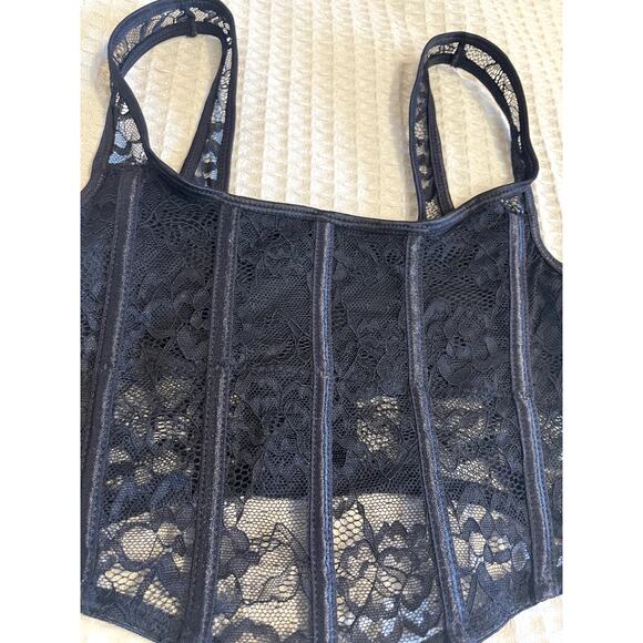 Charlotte Russe Y2K Floral Black Lace Square Neck Whimsy Goth Corset Top XS - Picture 2 of 9